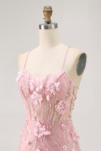 Load image into Gallery viewer, Blue Spaghetti Straps Sequins Corset Homecoming Dress with Flower Appliques
