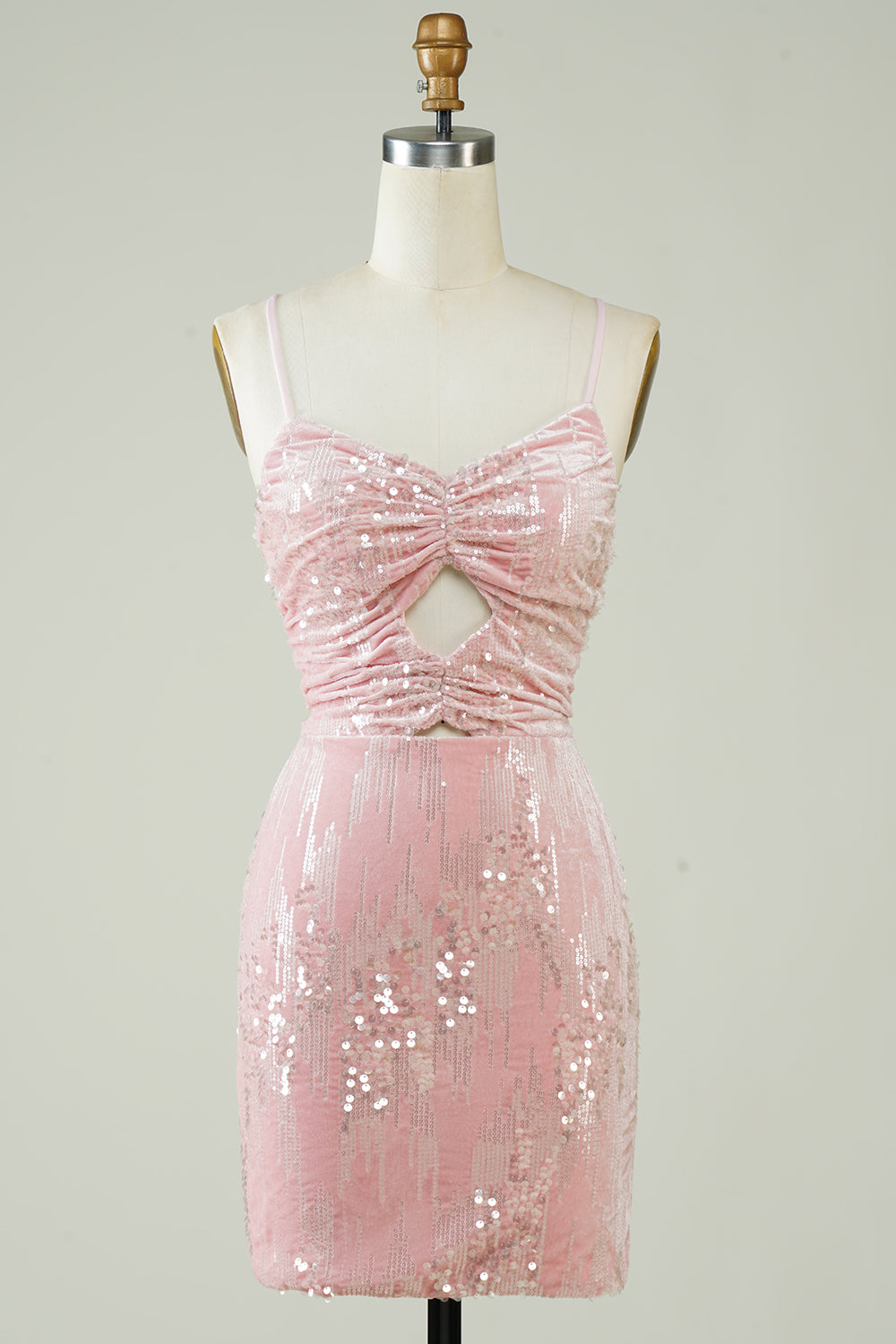 Pink Velvet Sequins Mini Tight Homecoming Dress with Hollow-out
