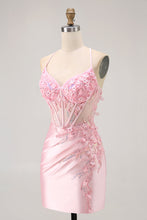 Load image into Gallery viewer, Candy Pin Spaghetti Straps Beaded Corset Short Homecoming Dress with Appliques
