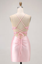 Load image into Gallery viewer, Candy Pin Spaghetti Straps Beaded Corset Short Homecoming Dress with Appliques
