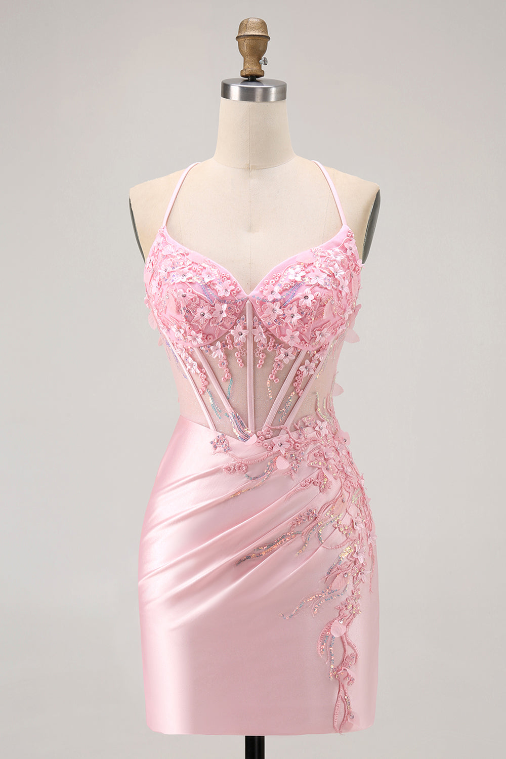 Candy Pin Spaghetti Straps Beaded Corset Short Homecoming Dress with Appliques