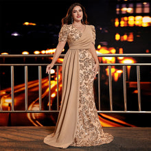 Load image into Gallery viewer, Peacock Mermaid Sequins V Neck Plus Size Mother of the Bride Dress with Streamer

