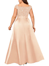 Load image into Gallery viewer, Navy Blue Sparkly Sequins A Line Plus Size Mother of the Bride Dress Cap Sleeves
