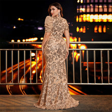 Load image into Gallery viewer, Peacock Mermaid Sequins V Neck Plus Size Mother of the Bride Dress with Streamer
