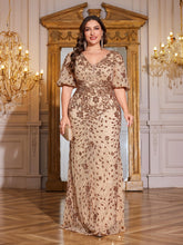 Load image into Gallery viewer, Teal Mermaid Plus Size V Neck Mother of the Bride Dress with Sequin Appliques
