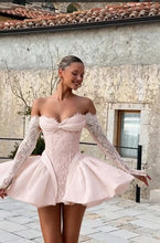 Load image into Gallery viewer, Long Sleeves Homecoming Dress 2026 Lace Appliques Mini Dress
