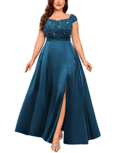 Load image into Gallery viewer, Navy Blue Sparkly Sequins A Line Plus Size Mother of the Bride Dress Cap Sleeves
