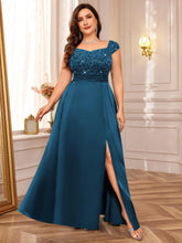 Load image into Gallery viewer, Navy Blue Sparkly Sequins A Line Plus Size Mother of the Bride Dress Cap Sleeves
