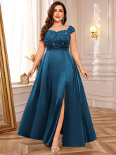 Load image into Gallery viewer, Navy Blue Sparkly Sequins A Line Plus Size Mother of the Bride Dress Cap Sleeves
