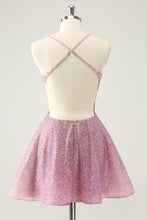 Load image into Gallery viewer, Sparkly Dark Pink A Line Corset Short Homecoming Dress with Beading Appliques
