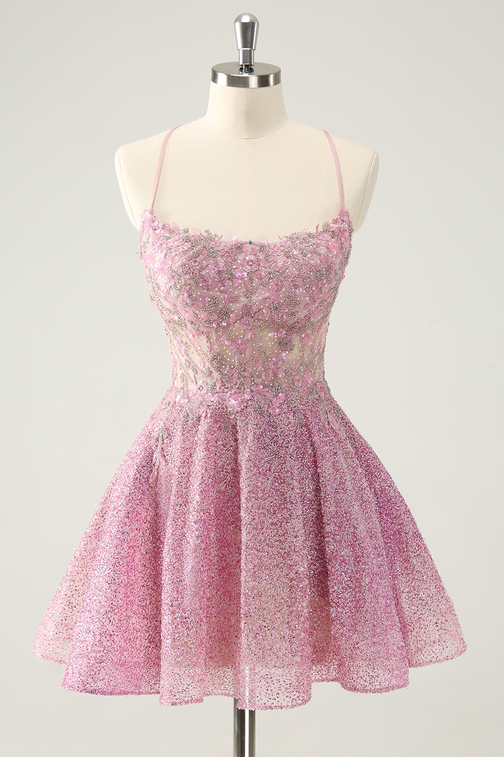 Sparkly Dark Pink A Line Corset Short Homecoming Dress with Beading Appliques
