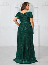 Load image into Gallery viewer, Green Sparkly Sequin V Neck A Line Mother of the Bride Dress with Cap Sleeves
