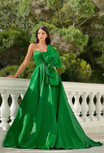 Load image into Gallery viewer, Green Satin A-Line Long Prom Dresses Bowknot Evening Party Dress
