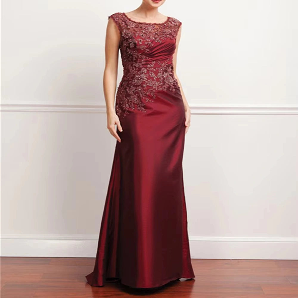 Mermaid Mother of the Bride Dresses Sequin Lace Appliques Wedding Guest Dress Satin Long Formal Dress