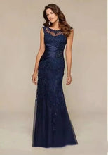 Load image into Gallery viewer, Navy Blue Mother of the Bride Dresses Mermaid Tulle Wedding Guest Dress  Lace Beaded Formal Dress
