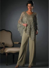 Load image into Gallery viewer, Mother Of The Bride Pantsuit 3Pcs Chiffon Wedding Guest Dress with Lace Irregual Jacket
