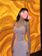 Load image into Gallery viewer, Sexy Mermaid Halter Prom Dress Lace Tulle Evening Party Gowns with Slit
