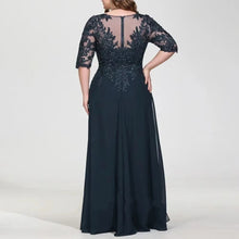 Load image into Gallery viewer, Navy Blue Mother of the Bride Dresses Sequined Lace Appliques Formal Dress V Neck Slit Wedding Guest Dress  3/4 Sleeves
