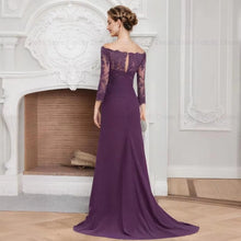 Load image into Gallery viewer, Mermaid Mother of the Bride Dresses Lace Beaded Wedding Guest Dress Boat Neck Chiffon Formal Dress 3/4 Sleevess
