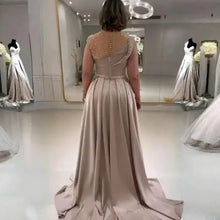 Load image into Gallery viewer, Champagne Mother of the Bride Dresses Crystal Sequins Prom Gowns Pleated Satin Wedding Guest Dress  with Streamer
