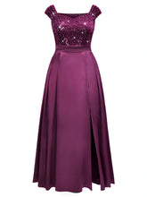 Load image into Gallery viewer, Navy Blue Sparkly Sequins A Line Plus Size Mother of the Bride Dress Cap Sleeves
