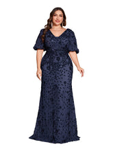 Load image into Gallery viewer, Teal Mermaid Plus Size V Neck Mother of the Bride Dress with Sequin Appliques
