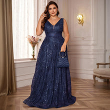 Load image into Gallery viewer, Burgundy V Neck A Line Plus Size Mother of the Bride Dress with Sequin Appliques
