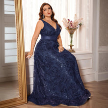 Load image into Gallery viewer, Burgundy V Neck A Line Plus Size Mother of the Bride Dress with Sequin Appliques
