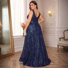 Load image into Gallery viewer, Burgundy V Neck A Line Plus Size Mother of the Bride Dress with Sequin Appliques
