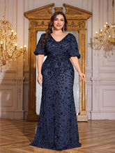 Load image into Gallery viewer, Teal Mermaid Plus Size V Neck Mother of the Bride Dress with Sequin Appliques
