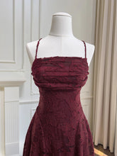 Load image into Gallery viewer, Vintage-Inspired Burgundy Floral Lace Prom Dress, Romantic A-Line Evening Gown
