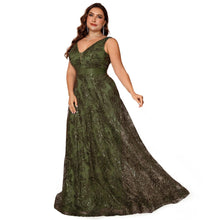 Load image into Gallery viewer, Burgundy V Neck A Line Plus Size Mother of the Bride Dress with Sequin Appliques
