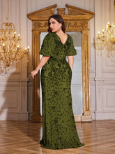 Load image into Gallery viewer, Teal Mermaid Plus Size V Neck Mother of the Bride Dress with Sequin Appliques
