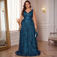 Load image into Gallery viewer, Burgundy V Neck A Line Plus Size Mother of the Bride Dress with Sequin Appliques
