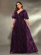 Load image into Gallery viewer, Dark Green V Neck A Line Embroidered Lace Mother of the Bride Dress with Flutter Sleeve
