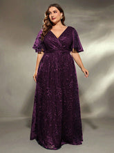 Load image into Gallery viewer, Dark Green V Neck A Line Embroidered Lace Mother of the Bride Dress with Flutter Sleeve

