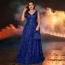 Load image into Gallery viewer, Burgundy V Neck A Line Plus Size Mother of the Bride Dress with Sequin Appliques
