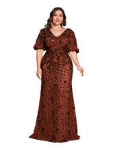 Load image into Gallery viewer, Teal Mermaid Plus Size V Neck Mother of the Bride Dress with Sequin Appliques
