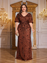 Load image into Gallery viewer, Teal Mermaid Plus Size V Neck Mother of the Bride Dress with Sequin Appliques
