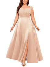 Load image into Gallery viewer, Navy Blue Sparkly Sequins A Line Plus Size Mother of the Bride Dress Cap Sleeves
