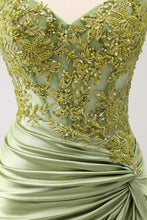 Load image into Gallery viewer, Sparkly Army Green Spaghetti Straps Appliques Pleated Homecoming Dress with Appliques
