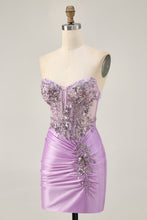 Load image into Gallery viewer, Sparkly Grey Green Strapless Tight Bodycon Homecoming Dress with Sequin Appliques
