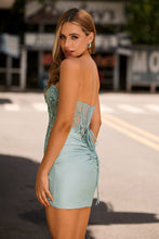 Load image into Gallery viewer, Sparkly Grey Green Strapless Tight Bodycon Homecoming Dress with Sequin Appliques
