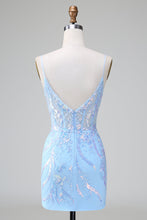 Load image into Gallery viewer, Sparkly Sequins Lilac Corset Short Homecoming Dress with Embroidery
