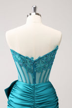 Load image into Gallery viewer, Sparkly Navy Strapless Tight Homecoming Dress with Beaded Appliques

