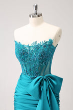 Load image into Gallery viewer, Sparkly Navy Strapless Tight Homecoming Dress with Beaded Appliques
