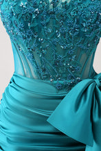 Load image into Gallery viewer, Sparkly Navy Strapless Tight Homecoming Dress with Beaded Appliques
