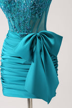 Load image into Gallery viewer, Sparkly Navy Strapless Tight Homecoming Dress with Beaded Appliques

