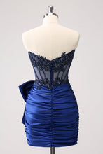 Load image into Gallery viewer, Sparkly Navy Strapless Tight Homecoming Dress with Beaded Appliques
