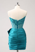 Load image into Gallery viewer, Sparkly Navy Strapless Tight Homecoming Dress with Beaded Appliques
